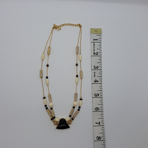 Vintage Artdeco Necklace Goldtone w Black Pendant - Picture 3 of 6